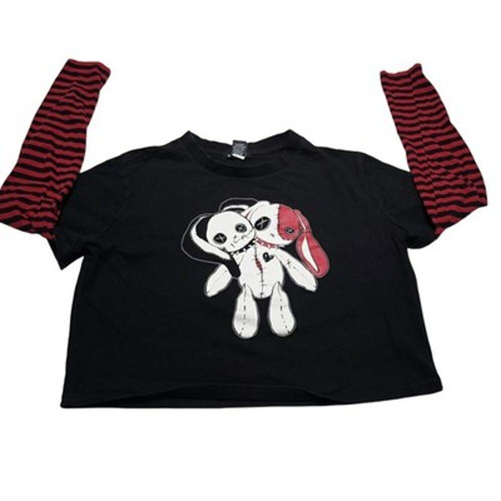 Social Collision Y2k Bunnies Gothic Emo Women’s Medium Long Sleeve Shirt Crop